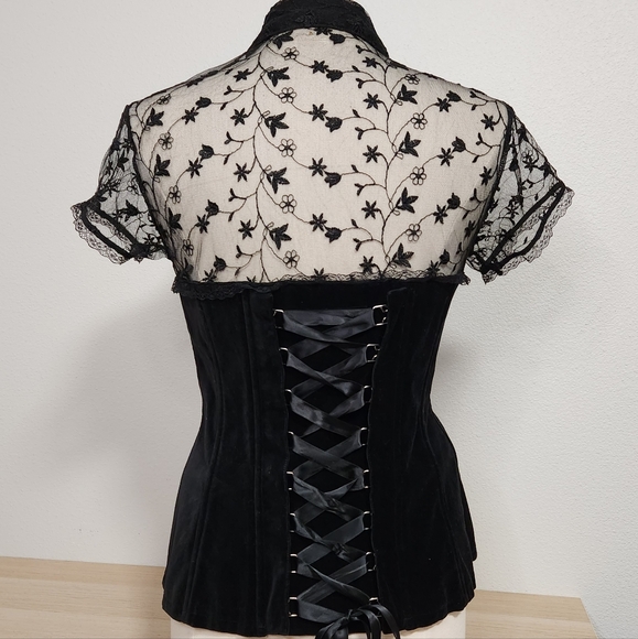 Tripp NYC black Velvet and Lace Corseted Top, Size L Vintage with tag - Picture 3 of 9